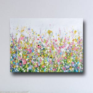 Large Floral Wall Art, Canvas Meadow Art, Abstract Floral Meadow Canvas Print, Giclee Print, Large Floral Art Painting, Pink Green Canvas