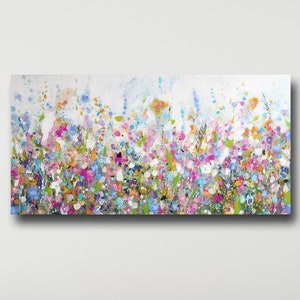Panoramic Floral Canvas Art: Pink Meadow Giclee Print