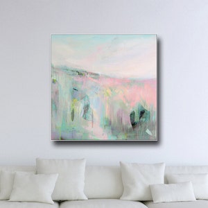 Large Wall Art, Landscape Canvas, Giclee Print from Painting, Abstract Landscape Print, Large Print, Pink Green Canvas Print