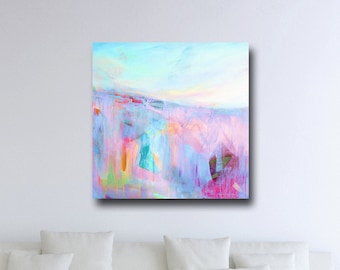 Large Wall Art, Landscape Canvas, Giclee Print from Painting, Abstract Landscape Print, Large Print, Pink Canvas Print