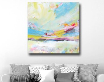 Landscape Canvas Giclee Print, Wall Art, Abstract Landscape Canvas, Large Canvas Print, Digital Print, Red Blue Yellow Pink Green Landscape