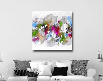 Large Abstract Print, Giclee Print, Wall Art, Canvas Print from Painting, Expressive Art, Canvas Art, Colorful Painting Print, Blue, Pink