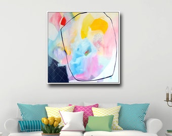 Large Abstract Print, Giclee Print, Wall Art, Canvas Print from Painting, Expressive Art, Canvas Art, Colorful Painting Print, Blue, Pink