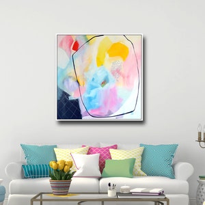 Gran impresión abstracta, impresión Giclee, arte de pared, impresión de lienzo de pintura, arte expresivo, arte de lienzo, impresión de pintura colorida, azul, rosa imagen 1