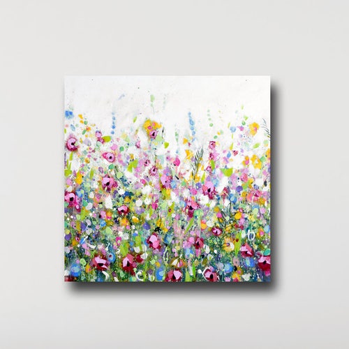 Large Floral Art Print Pink Green Wall Art Abstract Meadow Etsy