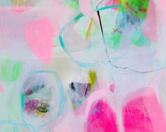 Large Abstract Wall Art, Giclee Print from Painting, Pink and Green Abstract, Modern Art Print on Paper, Contemporary Artwork