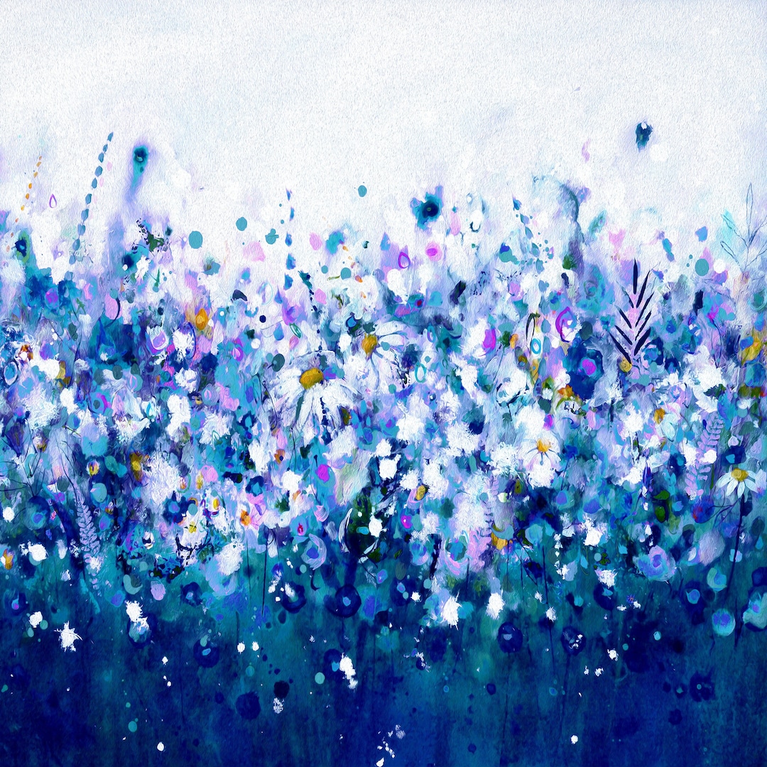 Large Blue Floral Canvas Wall Art Print Flower Canvas Art Abstract