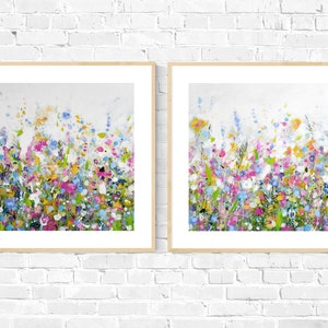 Set of 2 floral art prints on canvas or fine art paper, pair of prints, wall art, canvas prints, paper prints, floral meadow art, pretty art