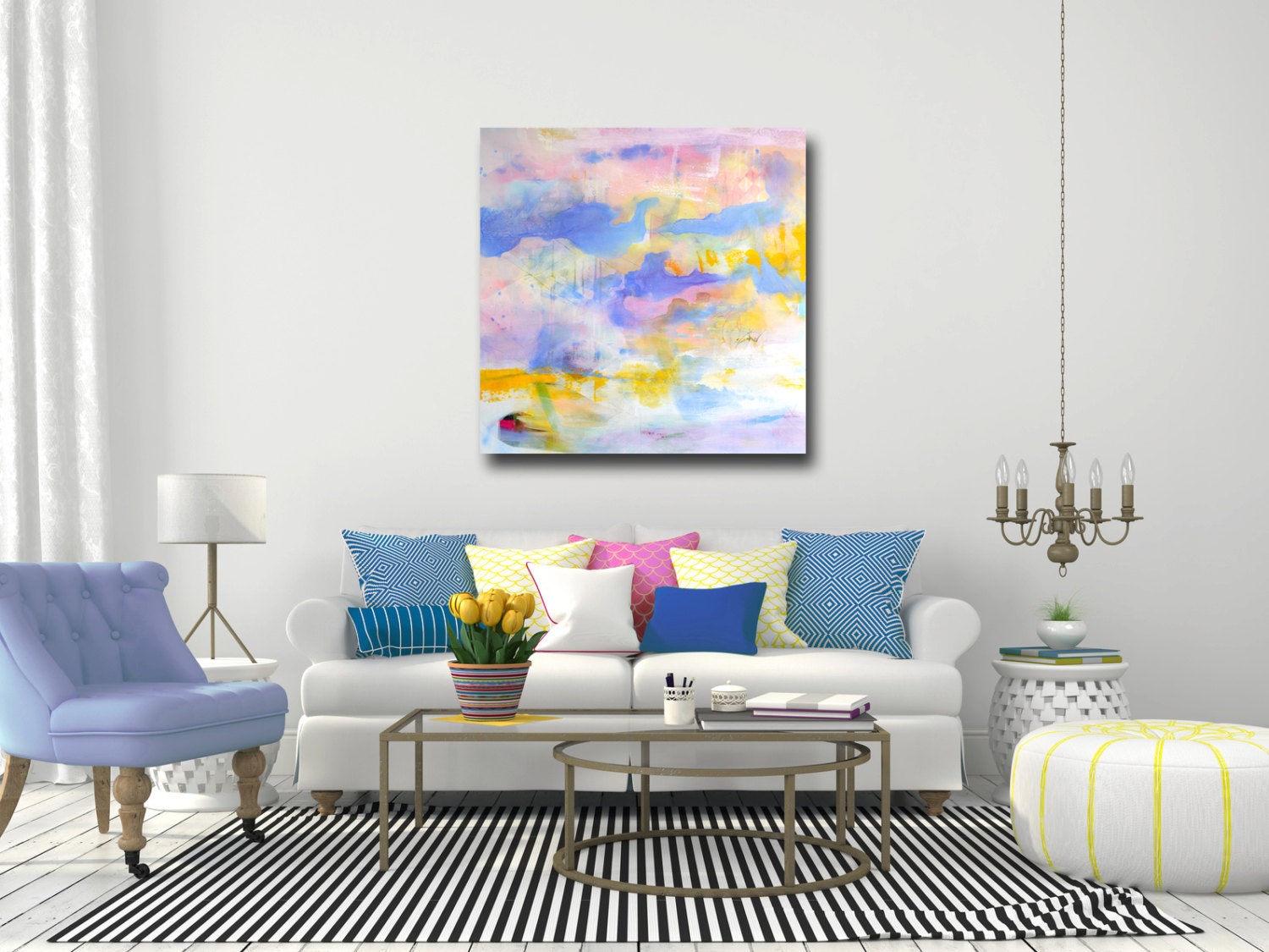 Large Abstract Print Pink and Blue Wall Art Canvas Giclee Etsy UK
