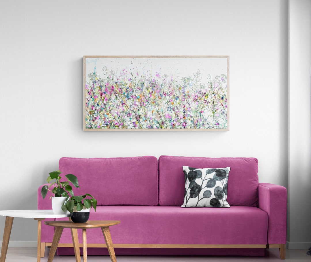 Wall Art Flower Meadow Canvas Print Panoramic Pretty Art for Above Bed ...