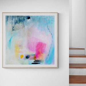 Blue Pink Abstract Art Print on Fine Art Paper, Contemporary Wall Decor, Large Art Print, Painting Print, Abstract Art Print, Square Print