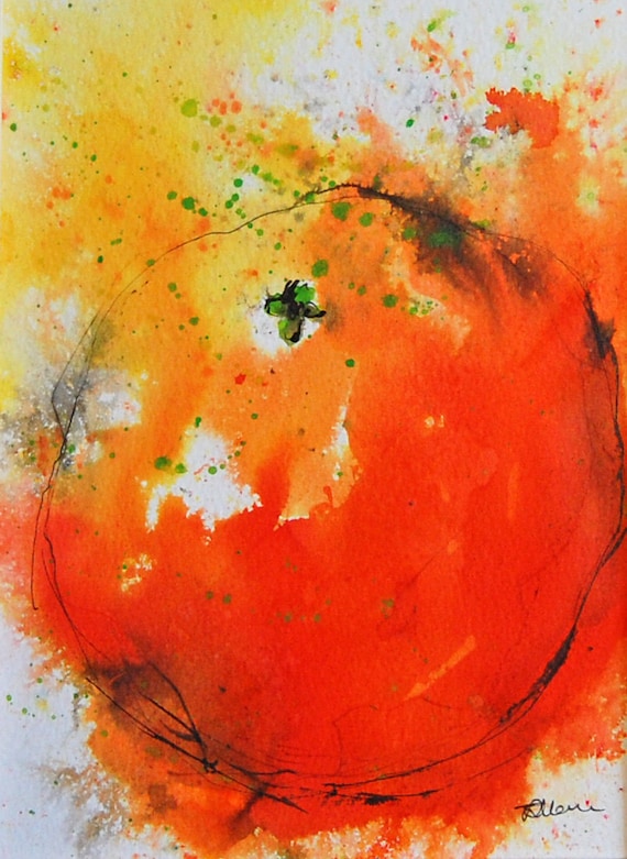 Items similar to Original Painting Vibrant Orange Fruit Watercolour Ink