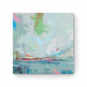 Abstract Landscape Canvas Giclee Print: Blue, Green, and Pink Wall Art