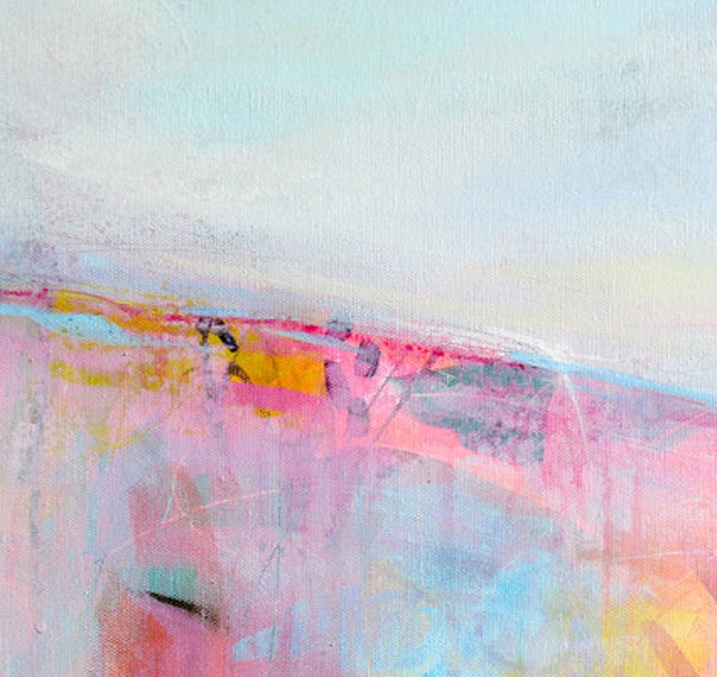 Large Abstract Landscape Art Print on Stretched Canvas in Pink Etsy