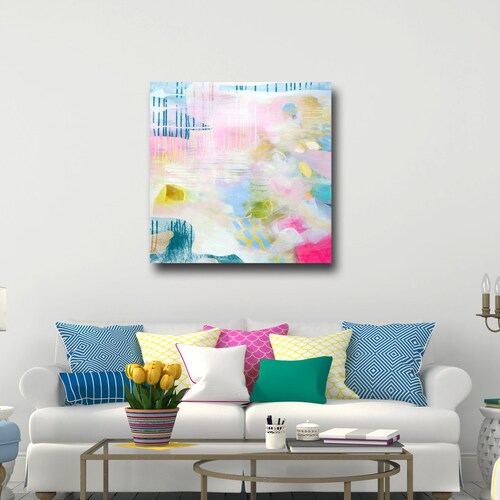 Large Floral Art Print Pink Green Wall Art Abstract Meadow Etsy UK