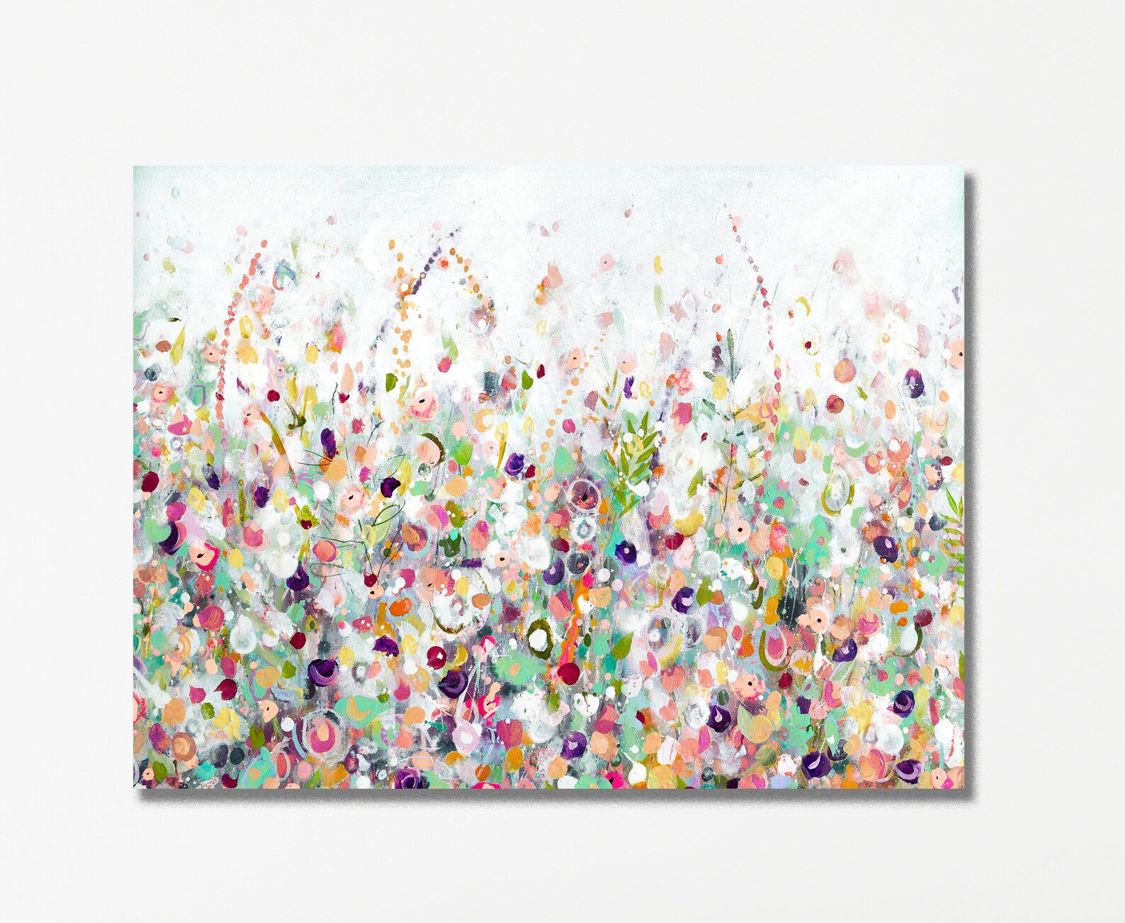 Large Wall Art Green Orange Floral Canvas Art Abstract | Etsy