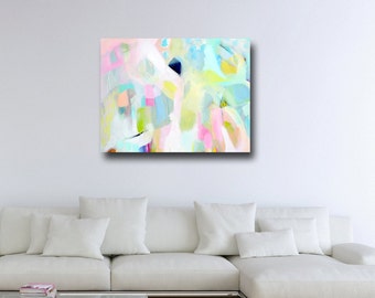 Abstract Canvas Print, Large Giclee Print from Painting, Wall Art, Large Painting, Modern Colourful Art, blue, pink, green, yellow, white