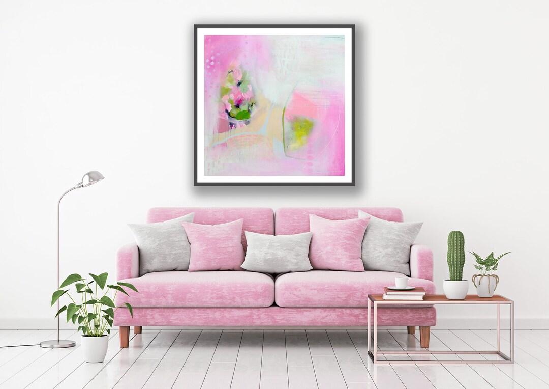 Pink Green Abstract Art Print, Abstract Giclee Print on Paper, Pink Wall Art Print, Fine Art