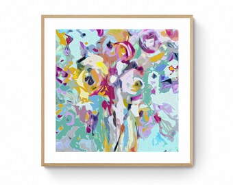 Colourful abstract floral bouquet wall art print on canvas or fine art paper modern still life floral art print