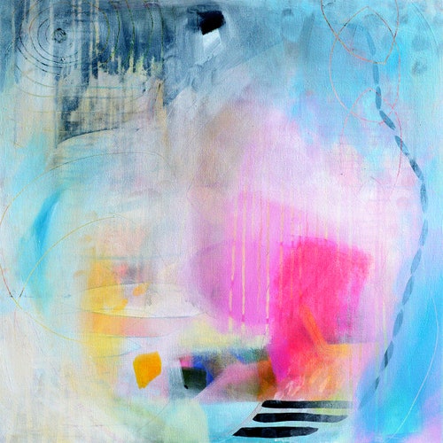 Blue Pink Abstract Art Print on Fine Art Paper Contemporary Etsy