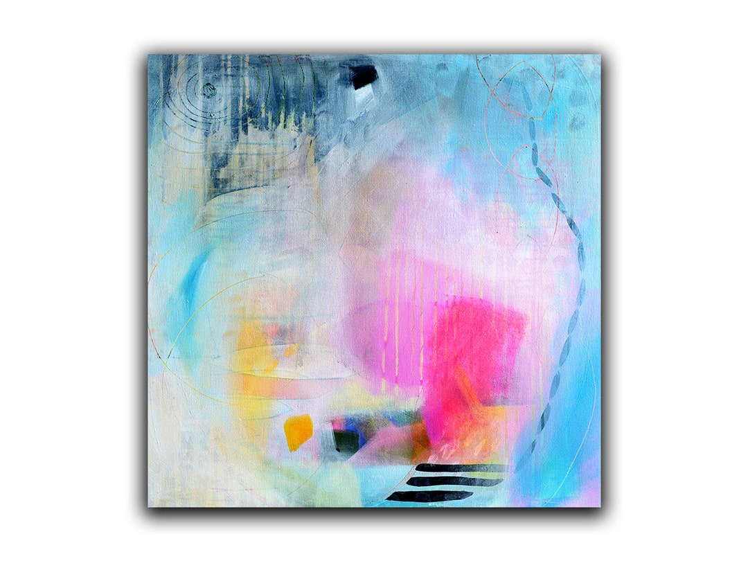 Canvas Art Blue and Pink Canvas Abstract Wall Art Wall Etsy