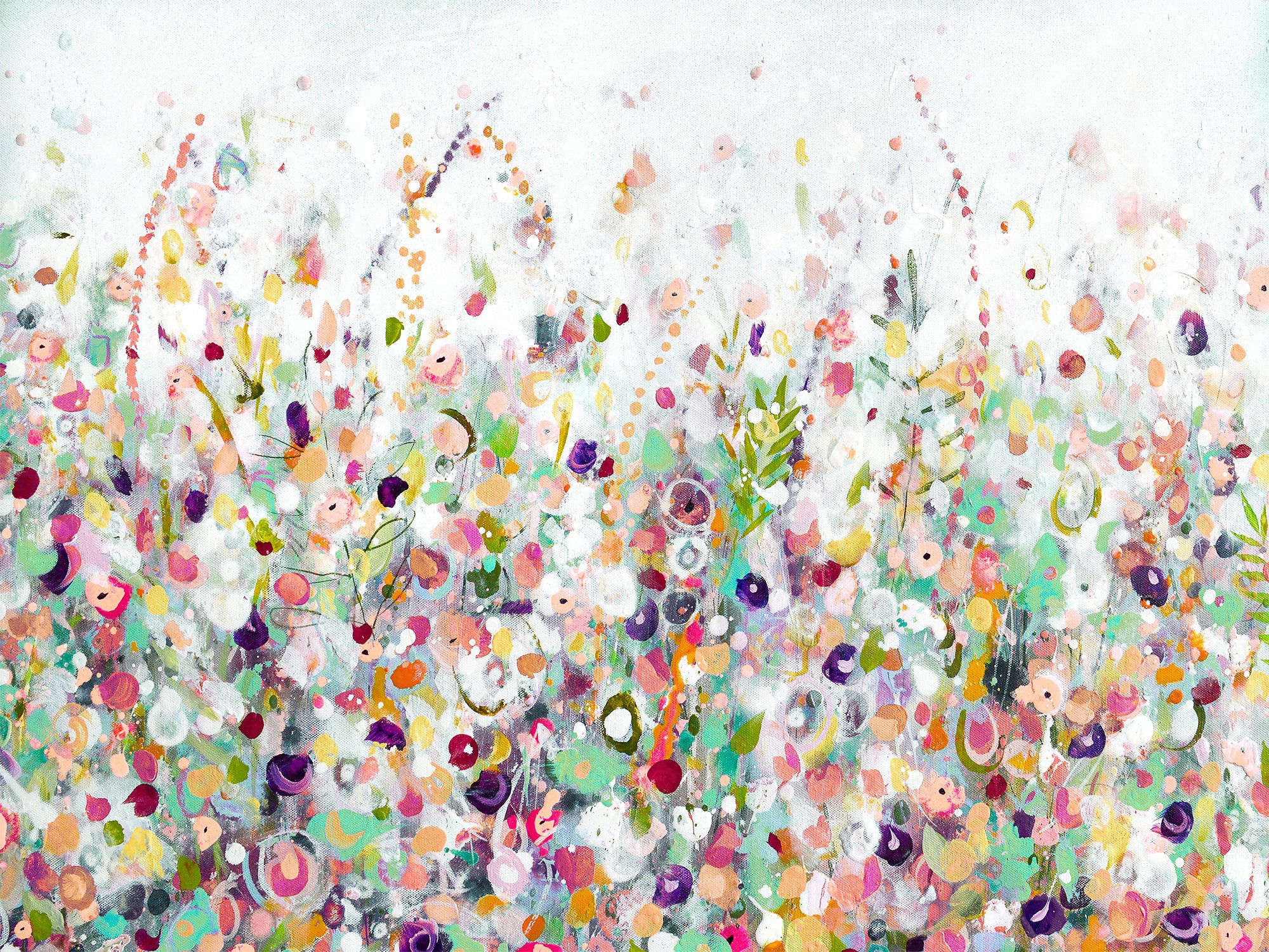 Large Wall Art Green Orange Floral Canvas Art Abstract | Etsy