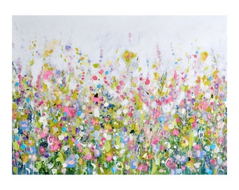 Large Floral Art Print, Pink Green Wall Art, Abstract Meadow Print, Giclee Print from Painting, abstract flowers, impressionist print