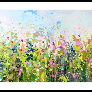 Large Floral Art Print, Pink Green Wall Art, Abstract Meadow Print, Giclee Print from Painting, abstract flowers, impressionist print