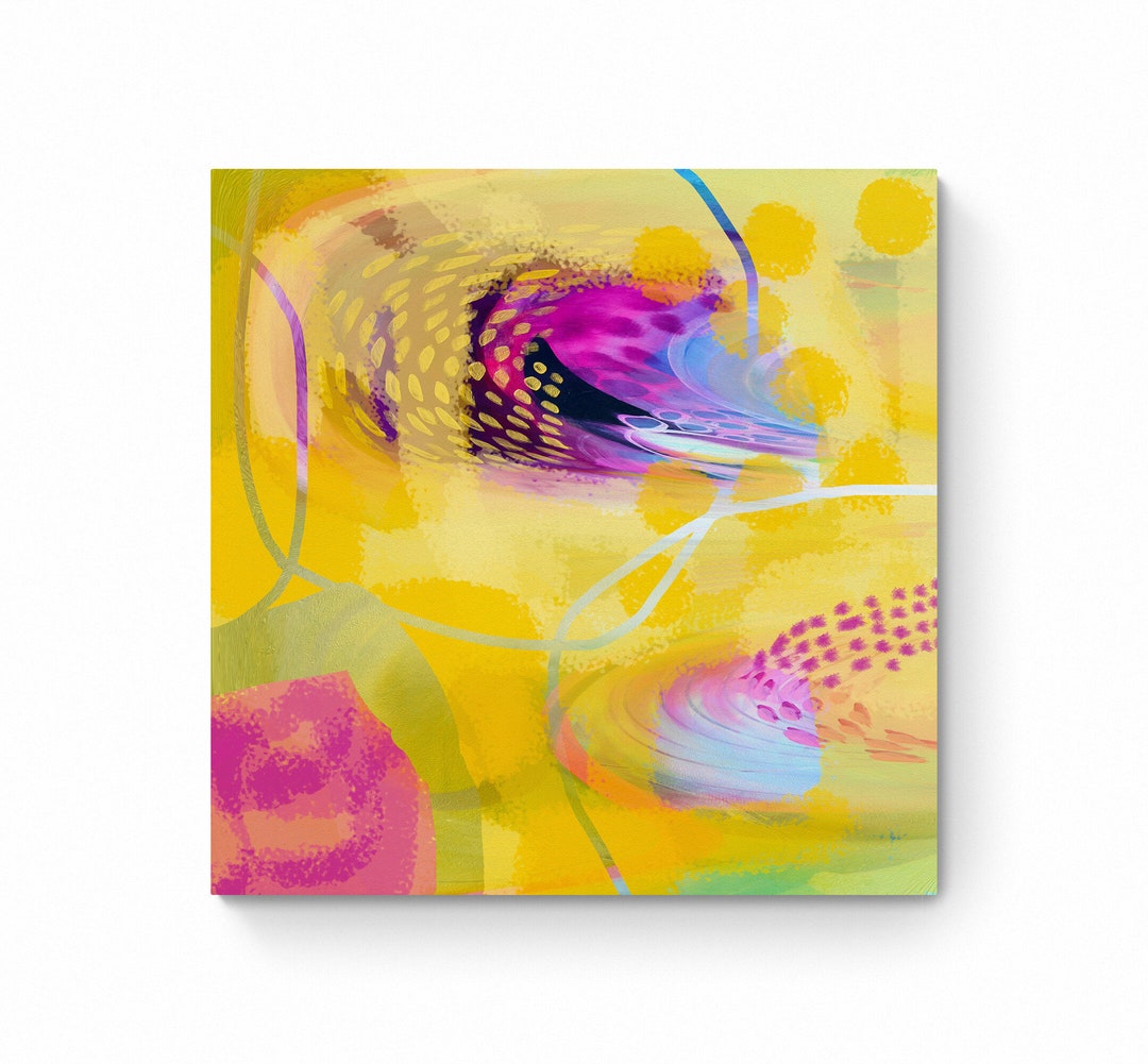 Yellow Abstract Canvas Large Wall Art Print From Painting Expressive Art Modern Canvas Colourful