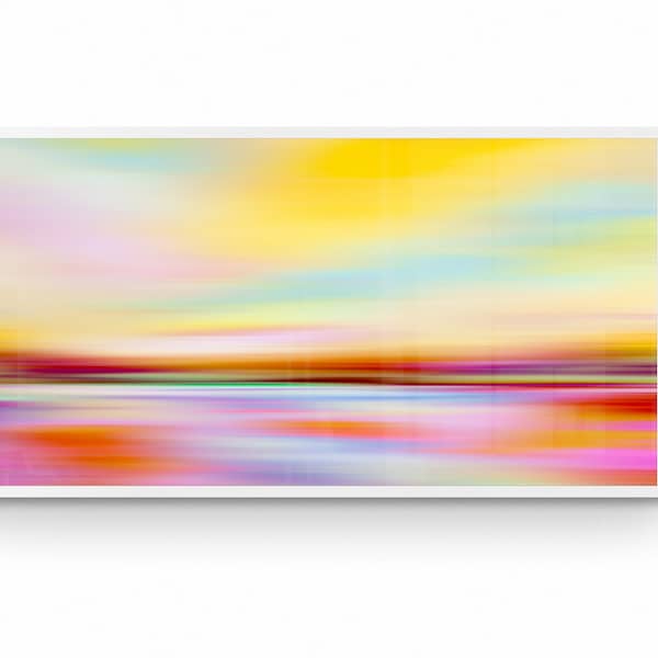 Large Abstract landscape wall art Canvas Print hallway Panoramic yellow pink and green wide canvas print for above bed couch or sofa