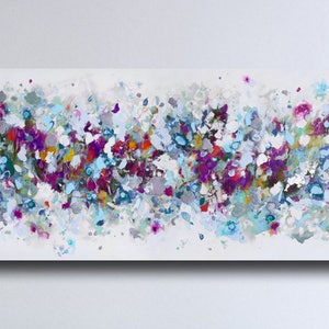 Large Panoramic Abstract Canvas Art, Wall Art, Blue Pink, White and Grey Abstract Print, Giclee Print, Large Abstract Print from Painting
