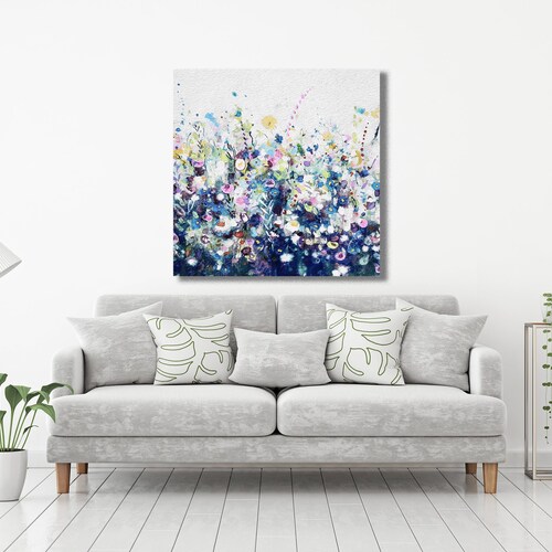 Large Panoramic Canvas Art Floral Wall Art Pink and Blue Etsy