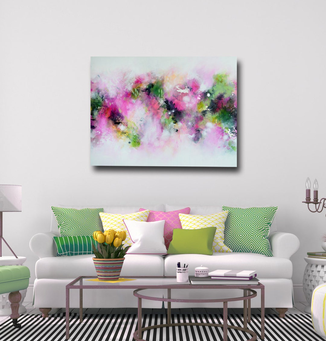 Large Canvas Art, Wall Art, Pink and Green Abstract Print, Giclee Print