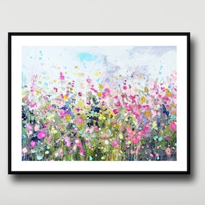 Floral Print, Flower Meadow, Large Giclee Print from Painting, Wall Art, Abstract Meadow Print, pink, green, purple, white