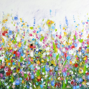 Impresión floral en lienzo de gran tamaño: arte impresionista de prados de flores