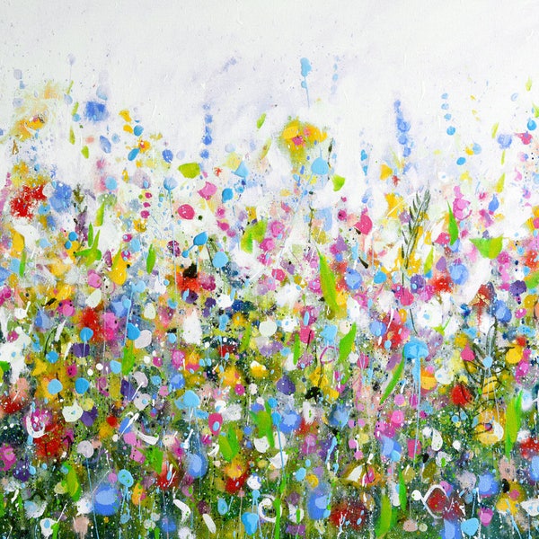 Impresión floral en lienzo de gran tamaño: arte impresionista de prados de flores