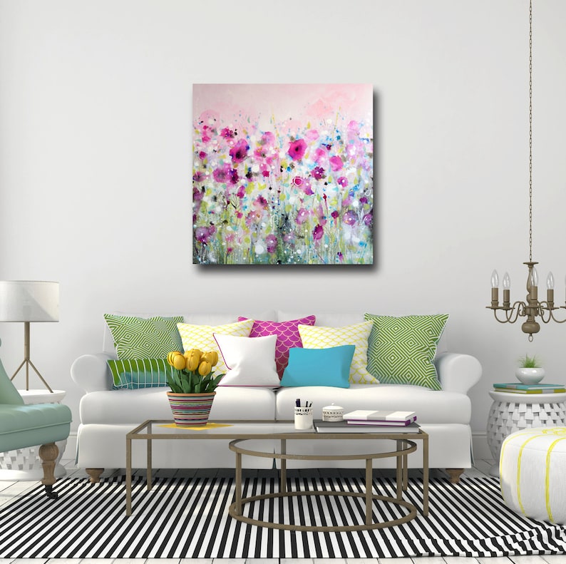 Pink Floral Canvas Print Giclee Print from Painting Poppies Etsy