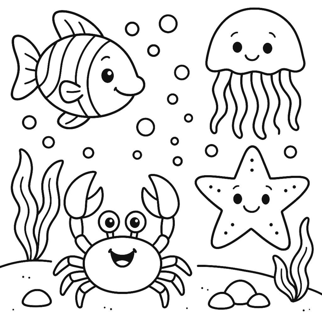 Ocean Animals Coloring Pages: Kids & Adults Printable (PDF) - Etsy New ...