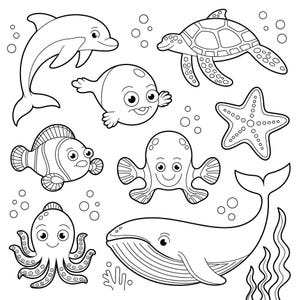 100 coloriages d&#39;animaux marins mignons les plus vendus - Coloriages pour adultes et enfants à imprimer au format numérique, téléchargement immédiat au format PDF