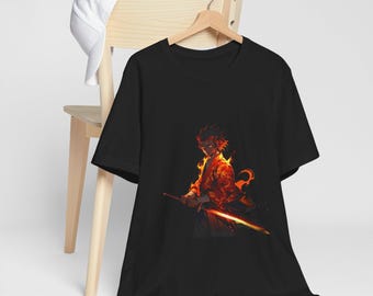 Camiseta de anime Flame Katana / Camiseta inspirada en Demon Slayer / Camiseta de samurái urbana / Camiseta con gráfico de manga japonesa unisex / Bella Canvas 3001