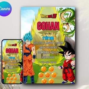 Dragon Ball Z Birthday Invitation | Editable Canva Template | Gohan Goku Anime Party Card | 9th Birthday Invite | Instant Digital Download