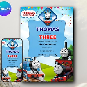 Thomas and Friends Birthday Invitation | Editable Canva Template | Thomas Train Party Digital Card | 3rd Birthday Instant Download
