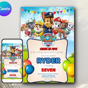 PAW Patrol Geburtstagseinladung | Bearbeitbare Canva Vorlage | Digitale Kinder Party einladen | Sofortdownload | Ryder Geburtstagskarte