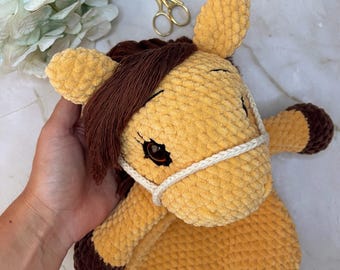 Crochet Chenille Horse Lovey: Handmade Plush Stuffed Animal