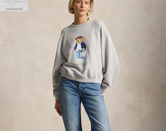 Sudadera de forro polar Ralph Lauren Polo Bear / Jersey ligero de cuello redondo / Ropa urbana unisex