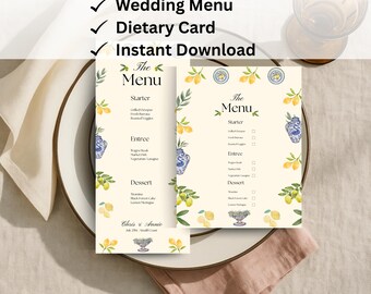 Hochzeit-Speisekarte mit Amalfi Zitrone | Mediterran Design (Digitaler Download)