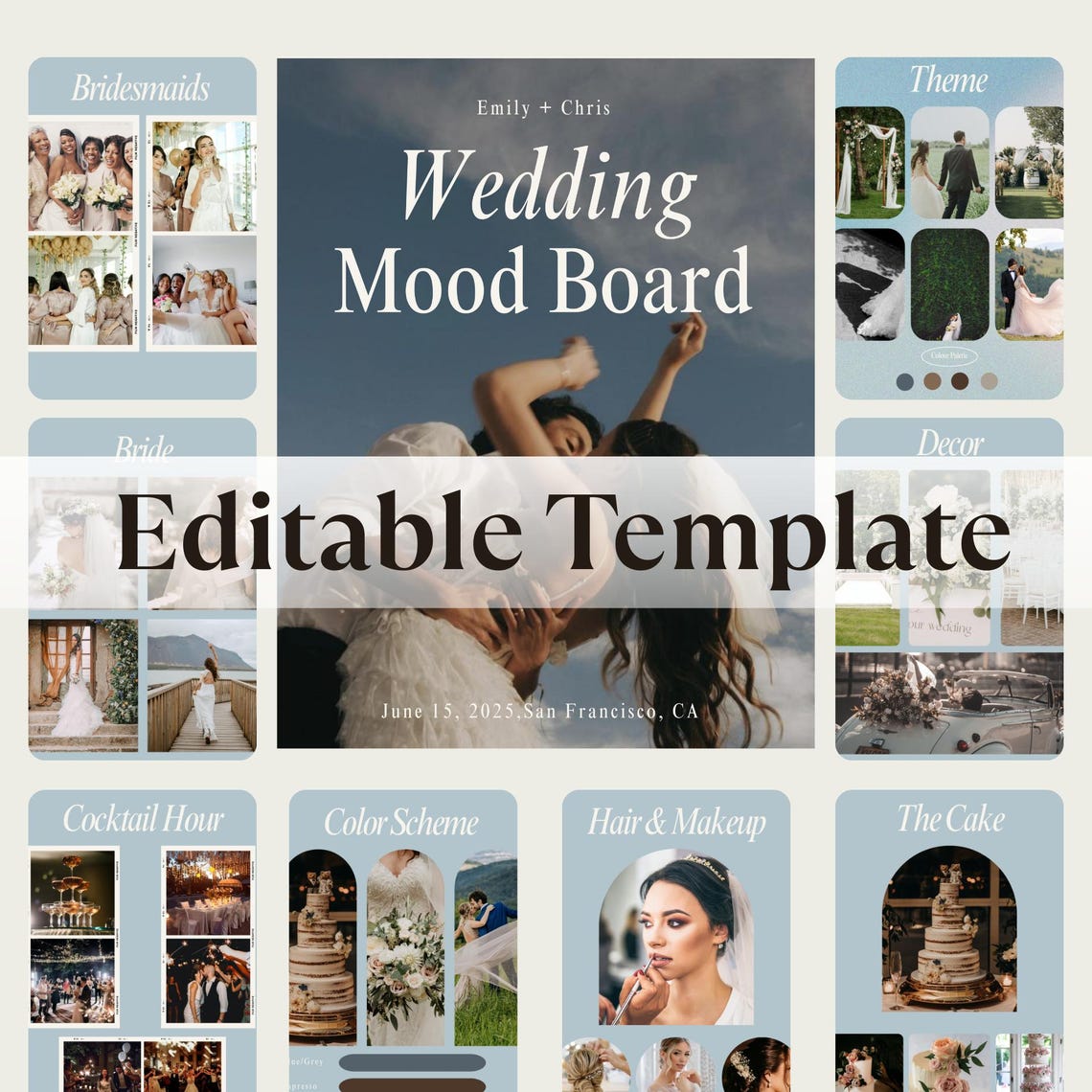Editable Wedding Mood Board Template | Canva Vision Board (digital) - Etsy