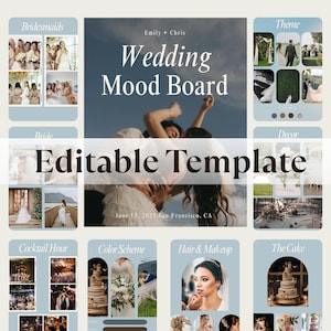 Wedding Mood Board Template | Digital Wedding Planner Template | Wedding Vision Board | Canva Editable Template | Wedding Theme Template