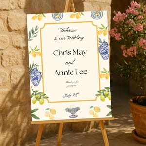 Editable Wedding Welcome Signage | Canva Sign Template | Mediterranean Lemon Printable | Amalfi Destination Wedding Sign | Instant Download