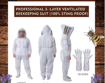 Traje de apicultura ventilado de 3 capas: protección contra picaduras de abejas con guantes gratis
